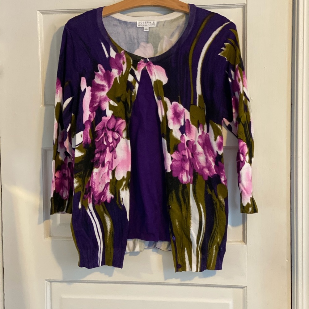 Joseph A Purple Floral Sweater Tank Combo